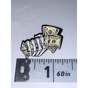 Skeleton Hand Hold Hundred Dollar Bills $100 Pin Brooch